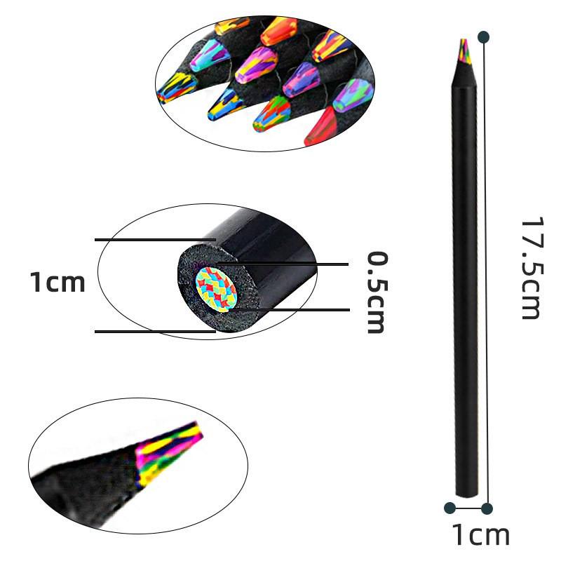 

12-цветные трансграничные радужные карандаши и 8-цветный набор кистей с многоцветным стержнем для детей Black Wood