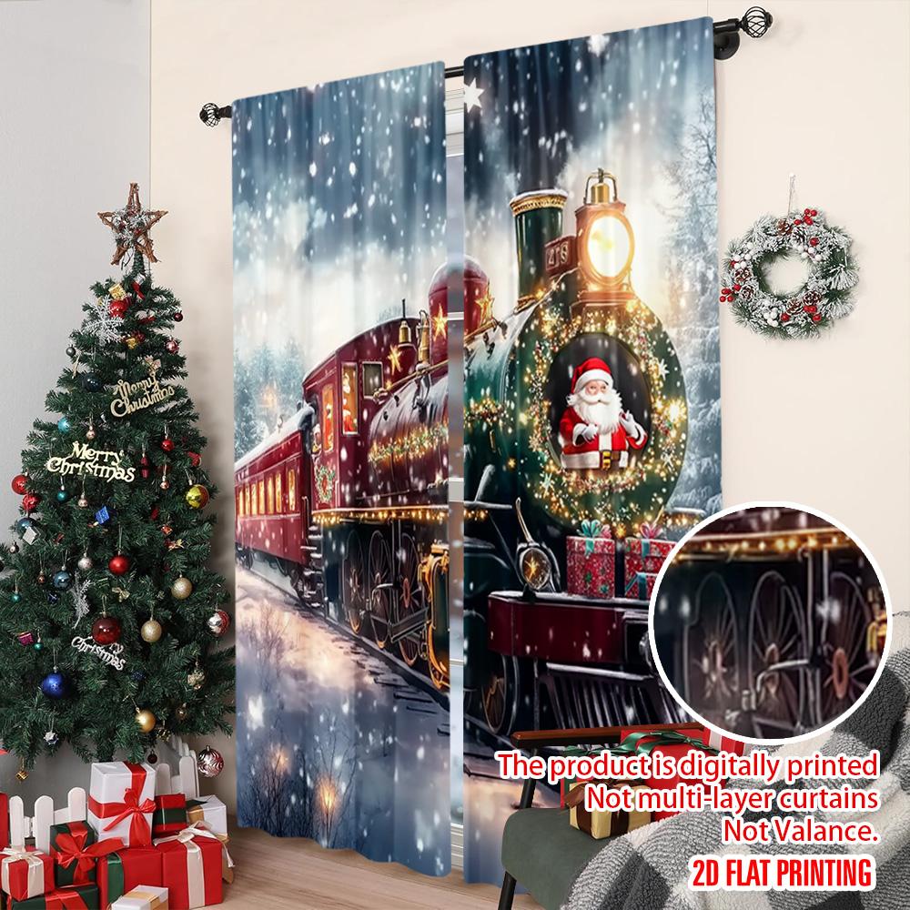 2pcs 2D flat printing Merry Christmas Popular Drapes Christmas Train Versatile Polyester Without Electricity Holiday Decorations