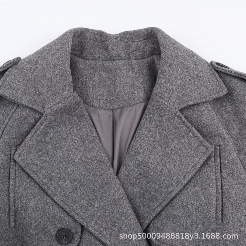 Womens Oversized Double-Breasted Wool Blend Coat With Waist Belt Longline Streetwear Style Winter Outerwear