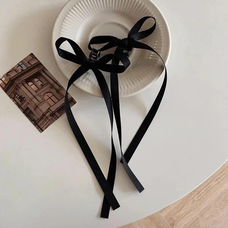 2PC/Set Long Ribbon Bow Hair Clip Fashion Sweet Black Mini Clips Hair Claw Headdress