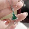 Star Top Green Enamel Christmas Tree with Accent Stones Drop Gem Pendant Women Clavicle Necklace