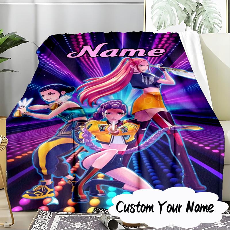 Custom Name KPop Cartoon Blanket  Ideal Bedding Blanket Perfect for Travel, Camping, Living Rooms, Offices, Sofas, Fan Christmas gift