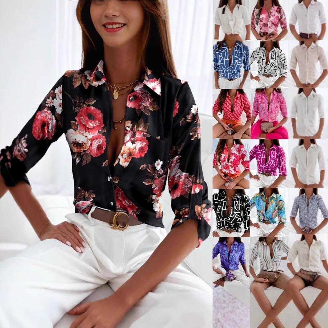 

Spring and Autumn Women s Fashionable and Casual Long-sleeved Printed Shirts XXXL