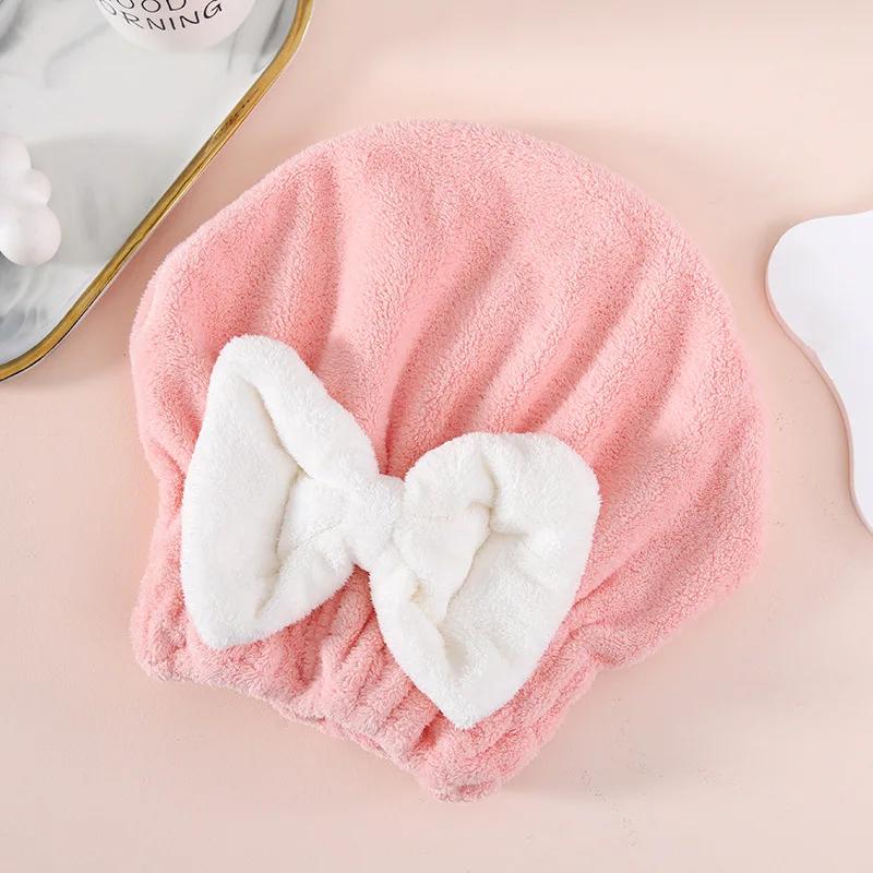Super Absorbent Bath Cap Women's Quick Dry Cap Cute Bow Towel Bath Cap Dry Hair Cap Bathroom Accessories