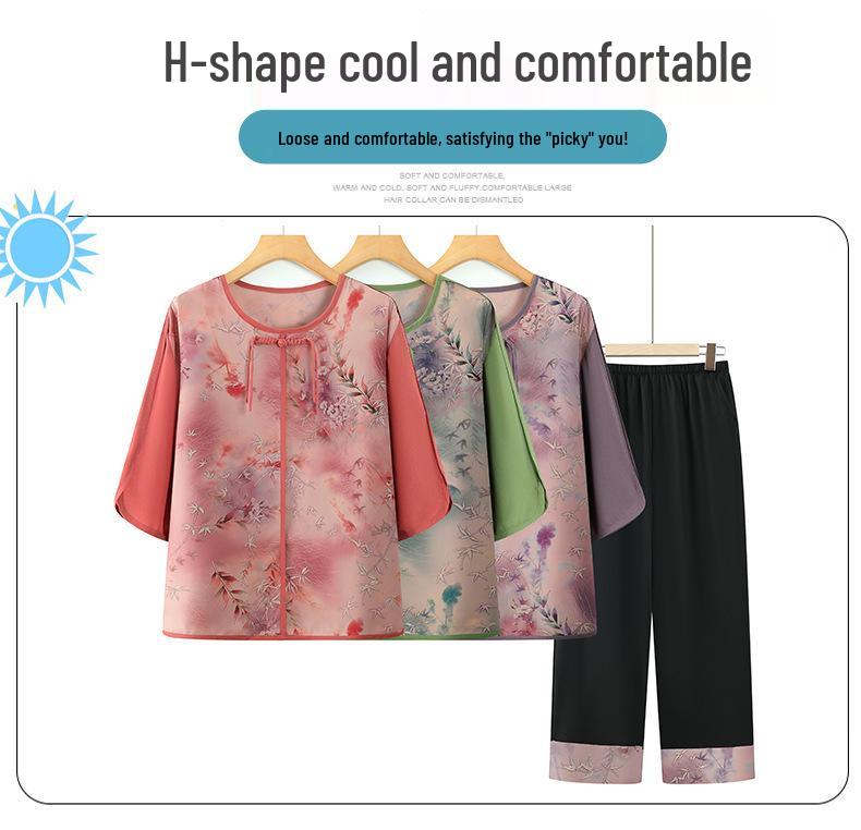 Summer 2026 New Chinese Style Outfit: Two-Piece Shirt and Trousers Set for Middle-aged and Elderly Women