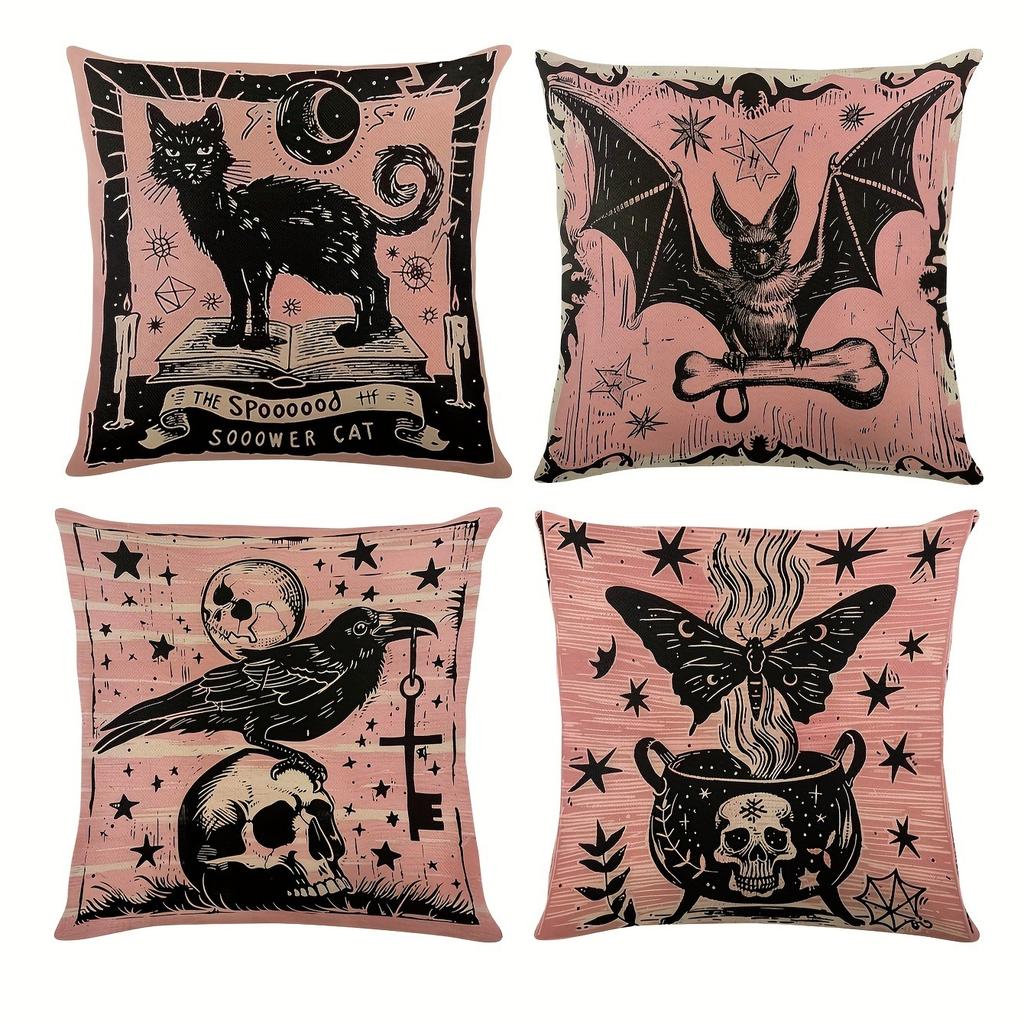 Short Plush Material Pillowcasehalloween Pillowcases: Spooky Cat, Bat, Raven & Witchy Pot Designs For Haunted Decor Sofa Cushion