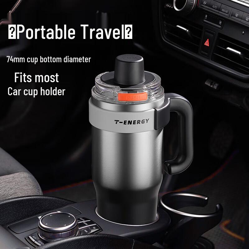 TKK 800ml Portable Insulated Coffee Mug with Straw