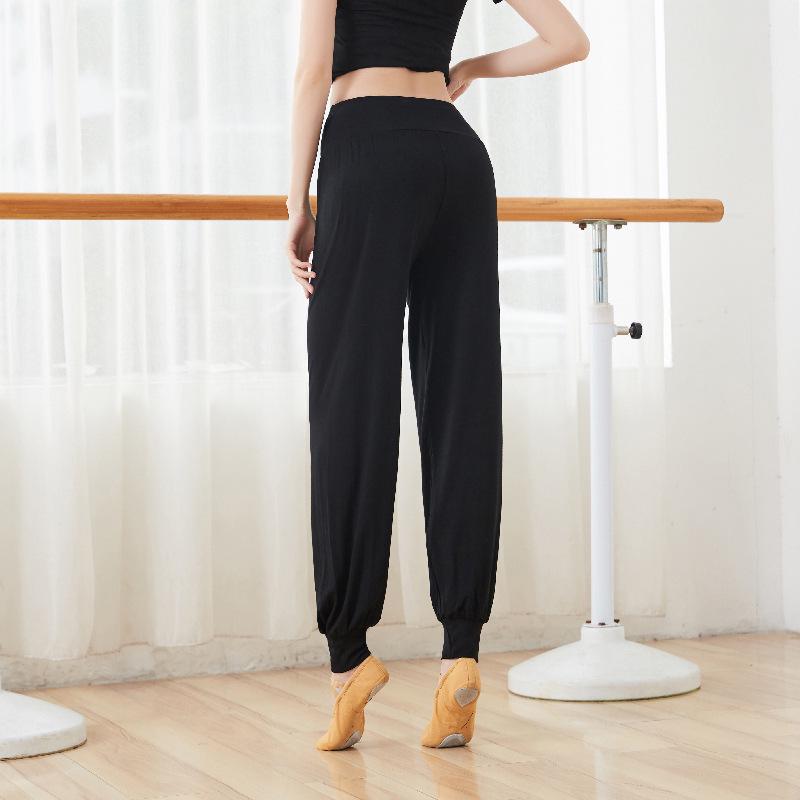 Women's Black Modal Dance Pants, Loose Harem Style, Body Shaping, Ideal for Art School and Modern Dance Practice, 220g.