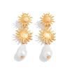 Salircon Vintage Gold Color Sunflower Pendant Earrings for Women  Luxury Imitation Pearl Earring Fashion Party Jewelry Gift