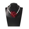 French light luxury romantic Valentine's Day imitation pearl fabric exaggerated rose necklace niche high-end design sense