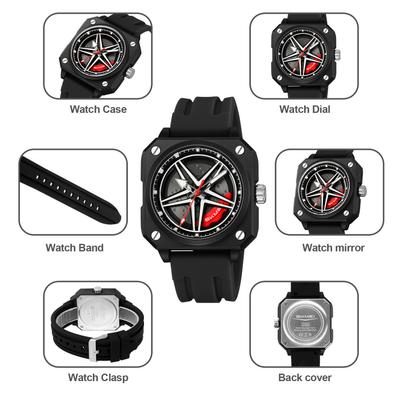 SKMEI 2362 Auto-Rad-Uhr Modeuhr mit drehendem Felgen-Naben-Design Quartzwerk