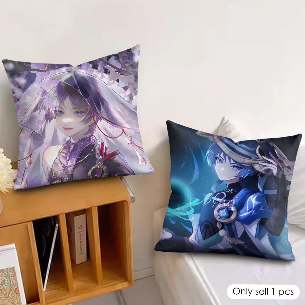 Scaramouche Genshin Impact Cushion Cover Silky Short Plush Invisible Zipper Dustproof Sofa Pillow Case For Home Decor