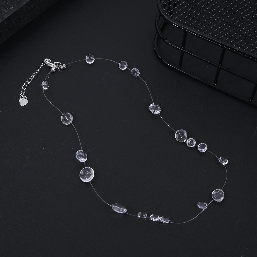 Minimalist Dewdrop Necklace & Ice-Transparent Earrings Set: Crystal Bead Clavicle Chain Jewelry.