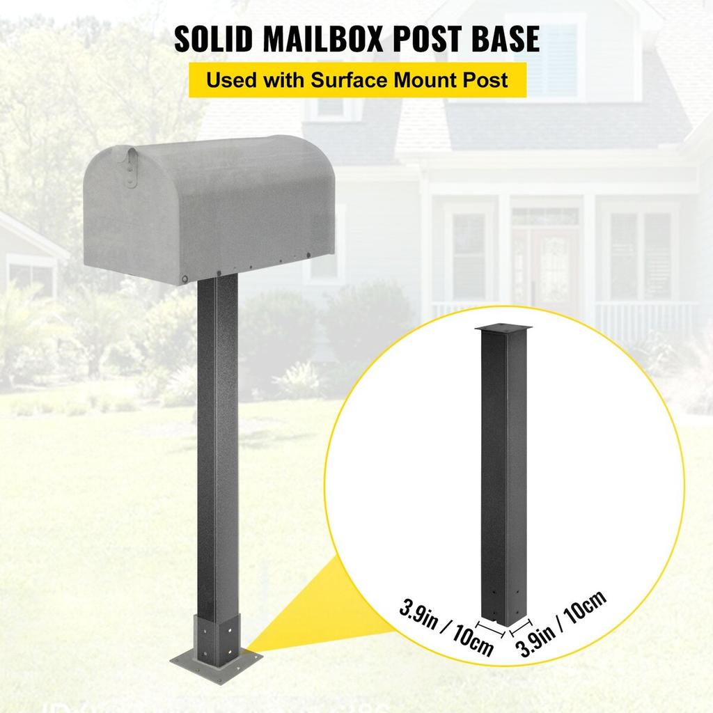 Mailbox Post, 43\" High Mailbox Stand, Black Powder-Coated Mail Box Post Kit, Q235 Steel Post Stand Surface Mount Post for Sidewalk and Street