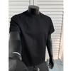 American Short-sleeved Retro Small Collar Tops Threaded Patchwork T-shirt for Men Tees