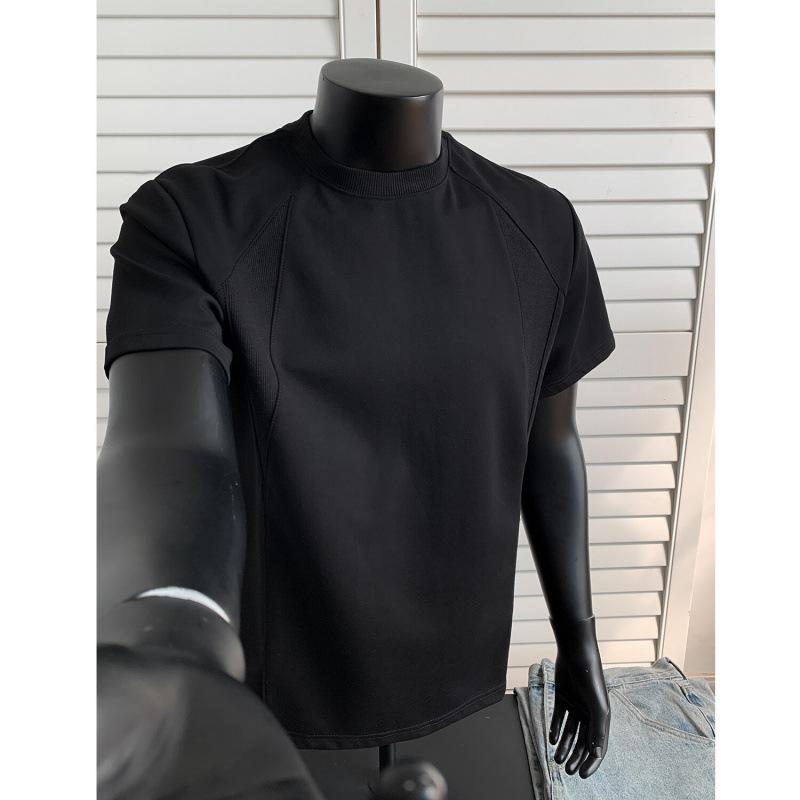 American Short-sleeved Retro Small Collar Tops Threaded Patchwork T-shirt for Men Tees