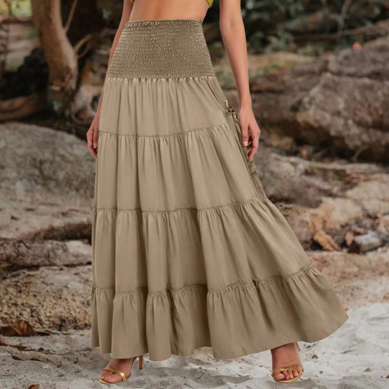 Tiered A Line Skirt Women Forest Fairy Pockets Patchwork Long Dress Elastic Waist Vintage Hippie Gypsy Maxi Skirt