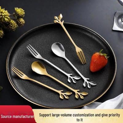 Stainless Steel Leaf Design Coffee and Dessert Spoon & Fork Set