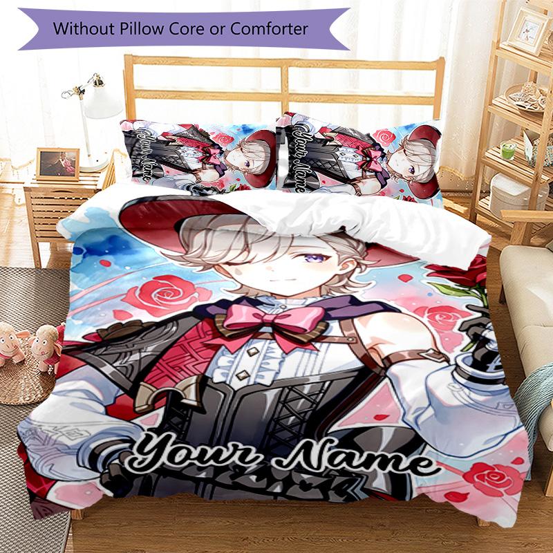 3pcs Genshin Impact5 Cover Set - Personalized Name, HD Printed Bedding with 1 Cover and 2 Pillowcases - Perfect for Home Decor, Easy Care