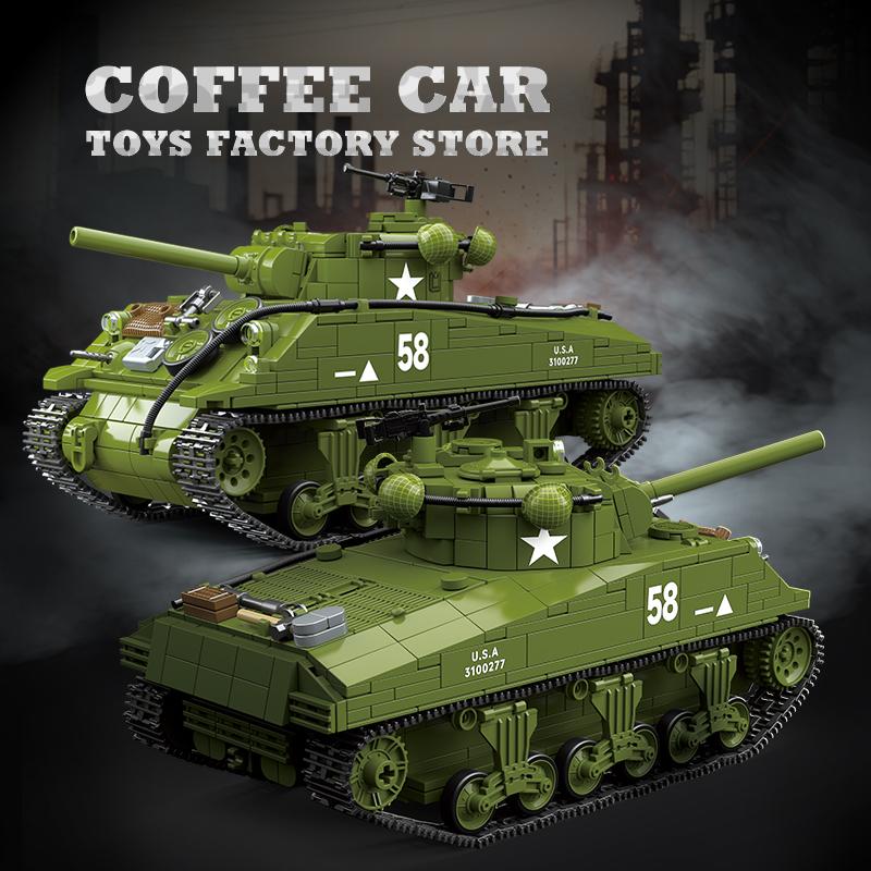 Non-Toxic Ww2 Classic Army Tank Bricks Moc Model Military War Armored Cars Building Blocks Educational Toys For Children Birthday Gift Diy