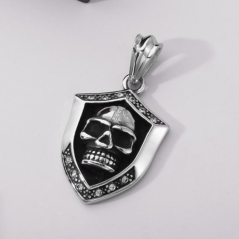 Hip Hop Skull Crystal Stone Shield Necklace for Men High Quality Stainless Steel Gold Color Charm Pendant Trendy Jewelry Gift