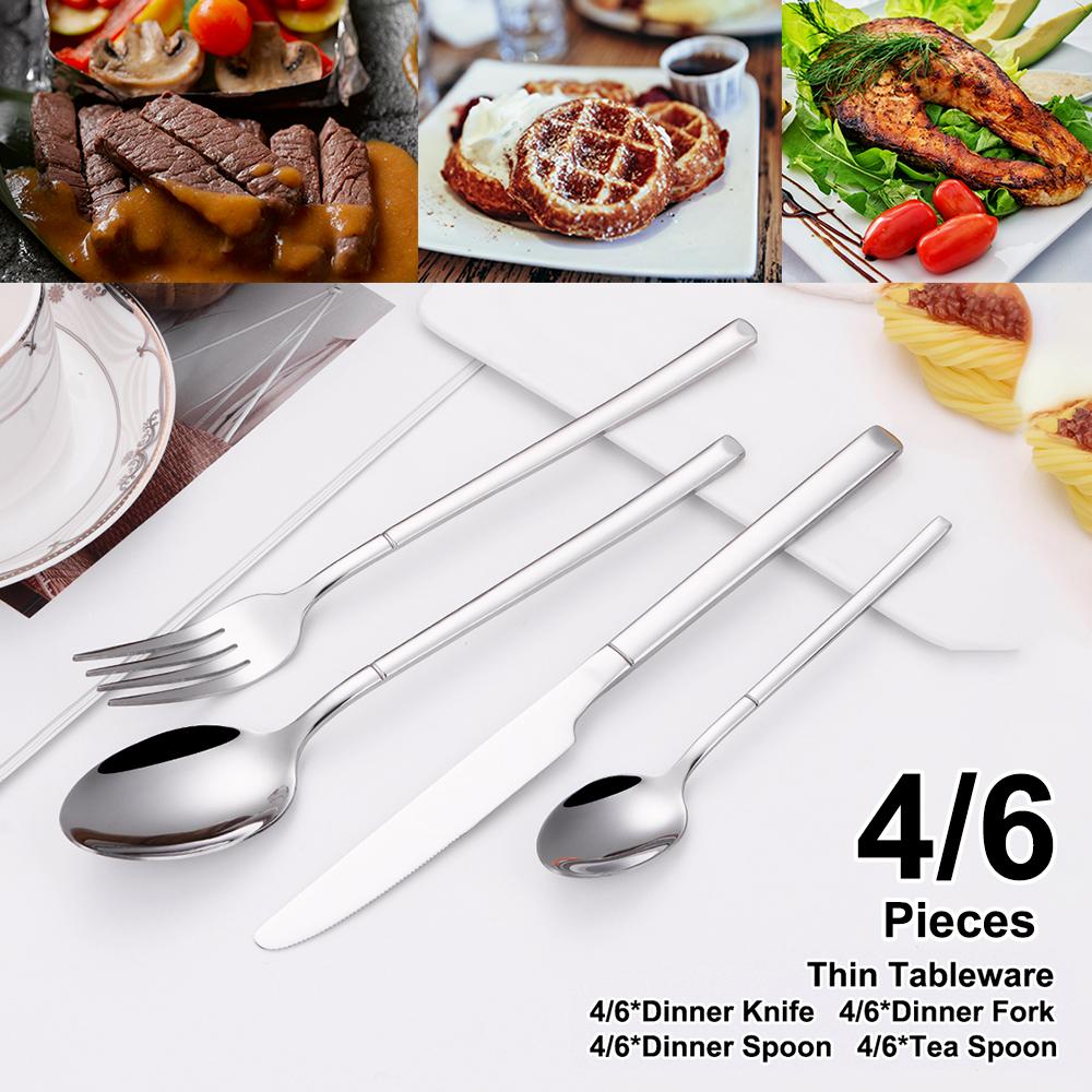 4/6/16/24Pcs Elegant Sliver Tableware Set Stainless Steel Cutlery Mirror Thin Fork Spoon High Polish Western Dinner Set4