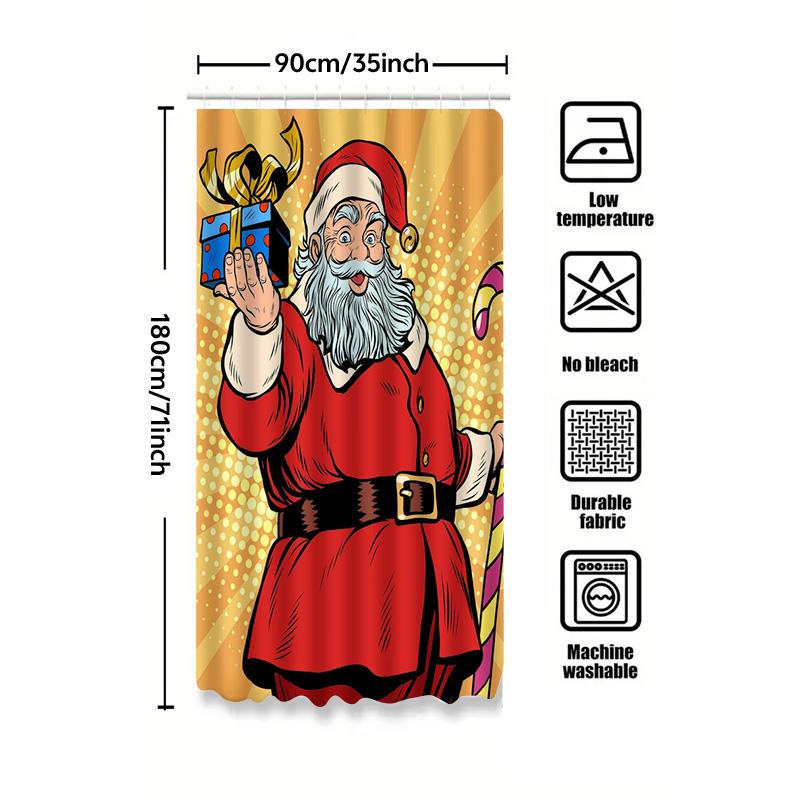 Tu Santa Claus Christmas Shower Curtain Festive Holiday Bathroom Decor Reindeer Snowflakes Winter Pattern Gift Backdrop Cozy Hom