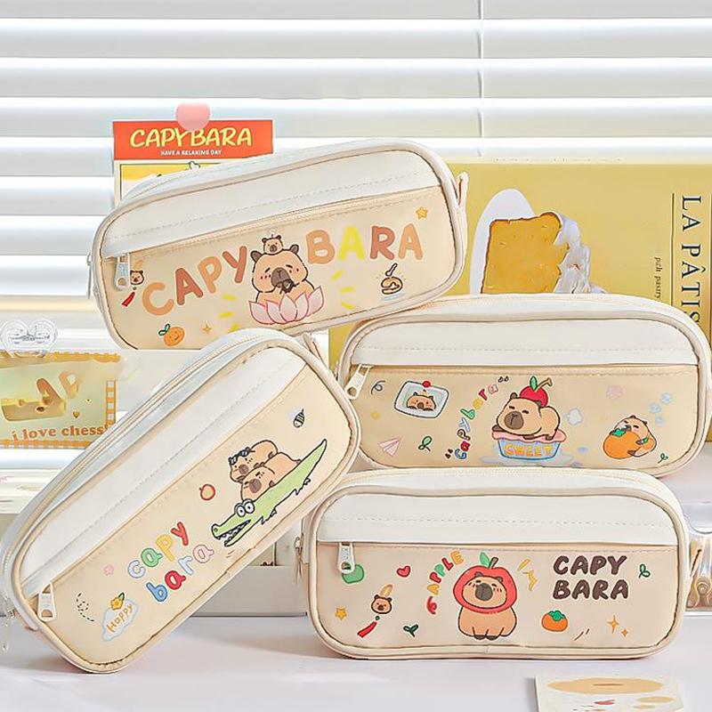 Cute Capybara Pen Bag Large Capacity Cartoon Prints Pencil Case Dust-Proof Stationery Storage Bag Students