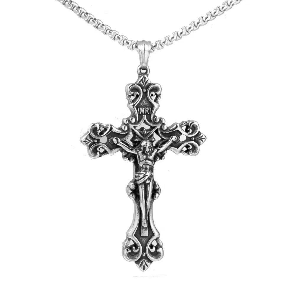 Cool Mens Stainless Steel Jesus Christ Crucifix Cross Pendant Necklace For Men