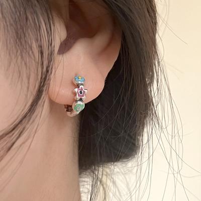 S925 Sterling Silver Droppande Emaljfärg Blomma Öronklämmor Damörhängen Ins Stil Särskilt Intresse Design Enkel Söt