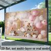 2D Pink 1st Birthday Backdrop with Teddy Bears & Stars for Baby Girl Photography Background
