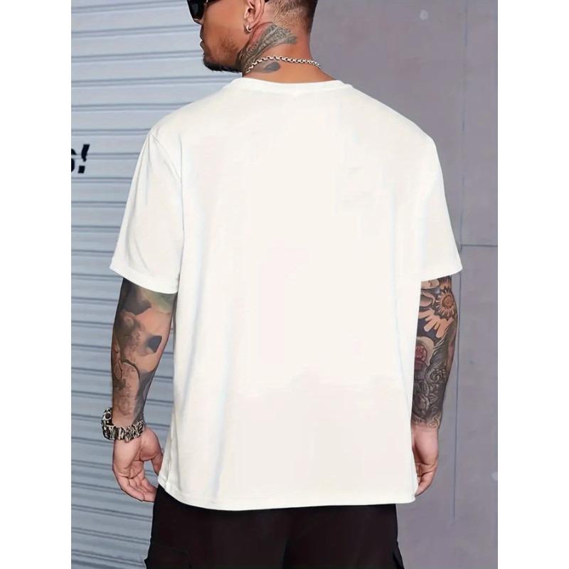 European Sizes Men's Summer Casual Fashion Short Sleeve Crew Neck T-Shirt with "Loose Lips Sink Ships" Print - Slight Stretch, Breathable Knit Fabric