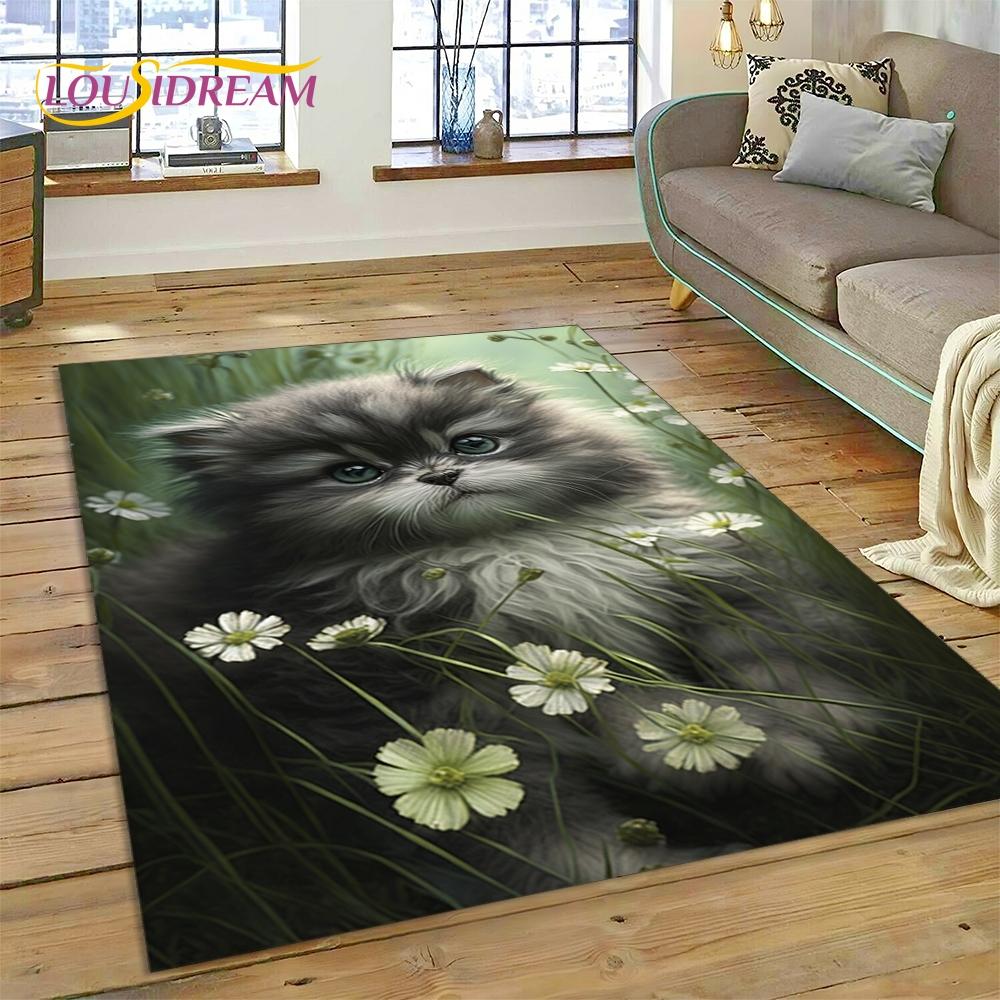 3D Persian Cat,Cute Calico Cat,Ragdoll Cartoon Rug Carpet for Living Room Bedroom Home Decor,Non-slip for Sofa  Doormat Gift Kid