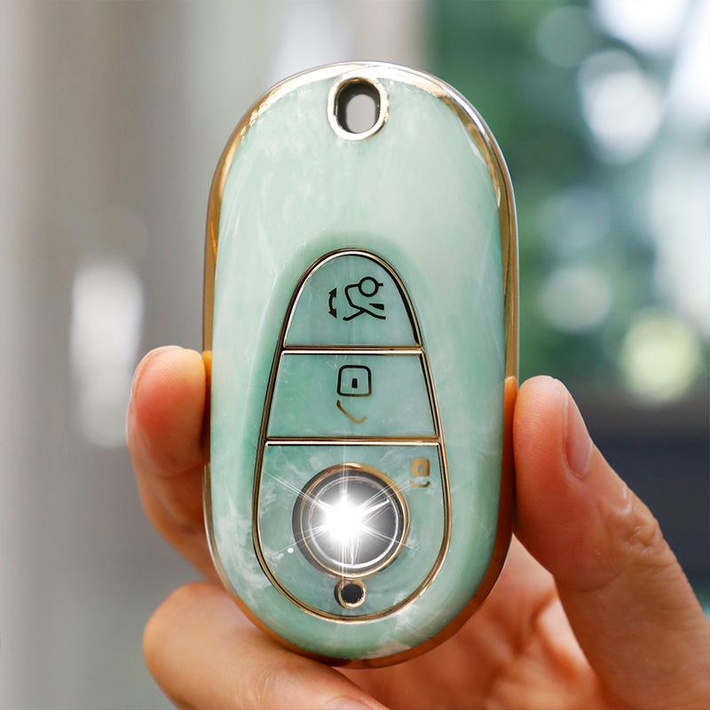 Mercedes-Benz Key Case for C260, LC200L, S400 Maybach, EQE, GLC with Gold Inlaid Jade Shell