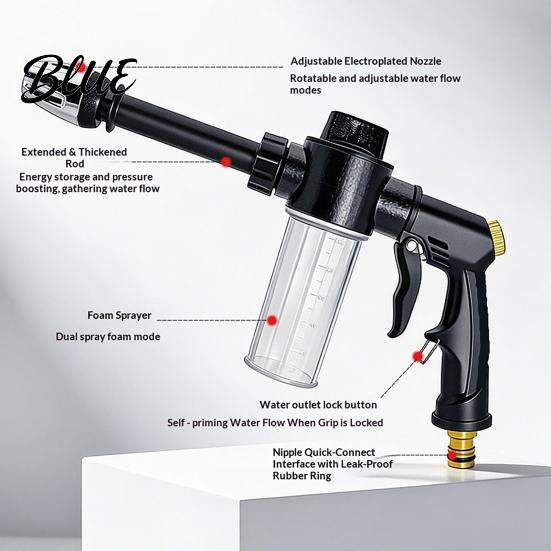 Car Wash Hose Nozzle Garden with Foam Cannon 3 Spray Modes High-Pressure Yard Cleaning Nozzle Heavy Duty Booster for Washing Outdoor