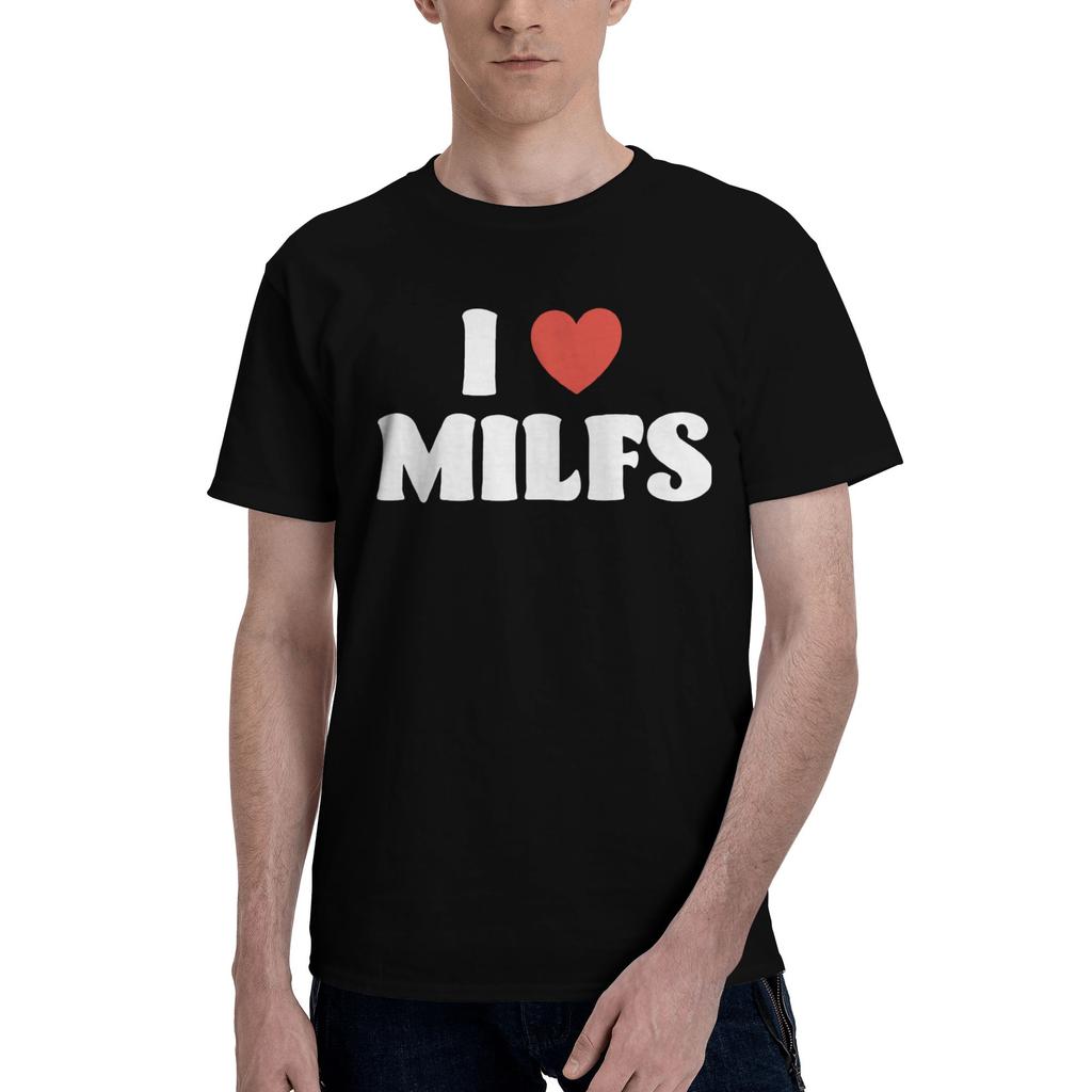 I Love Hot Dads Unisex Unisexs T Shirt Casual Tee Shirt Short Sleeve Crewneck Tshirts Cotton Printing Tops