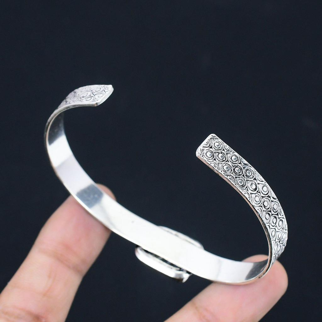 Natural Fossil Coral Gemstone 925 Sterling Silver Bangle Adjustable For Girls