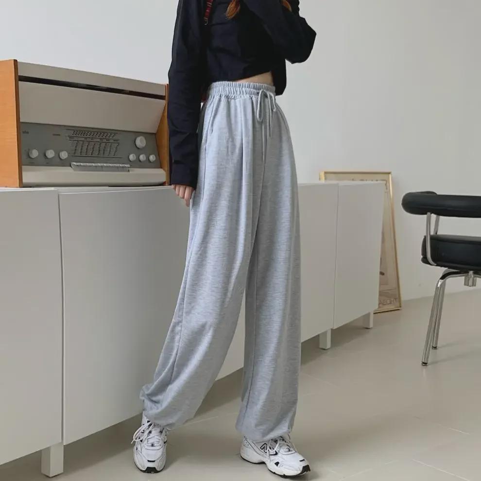 6535 Cotton Korean Casual Gray High-Waist Sports Leggings for Spring & Autumn