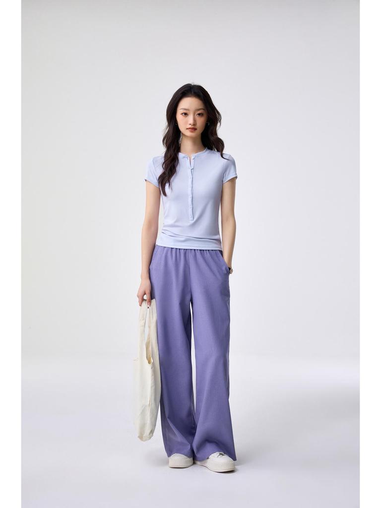 Women's Elegant Tencel Lyocell Henley Short Sleeve Slim Fit Top