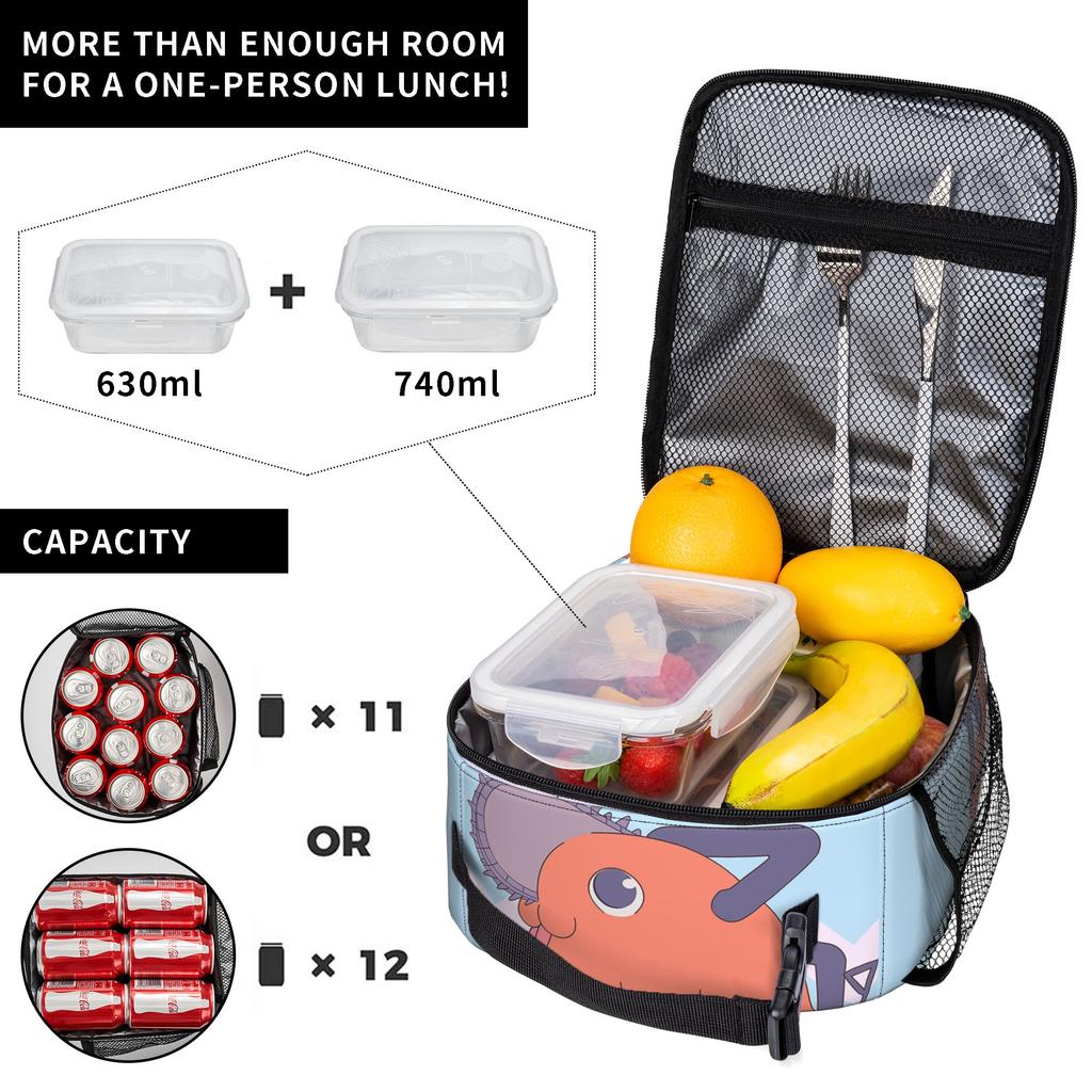 C-Chainsaws Man Anime Insulated Lunch Bag High Capacity Cute Pochita Meal Container Thermal Bag Tote Lunch Box Food Handbags