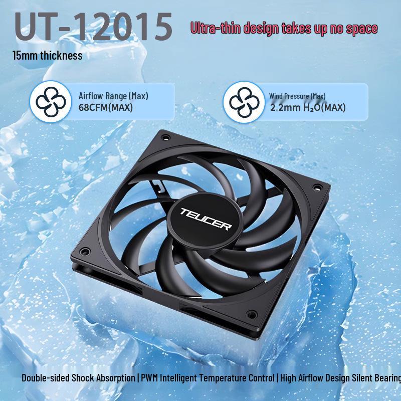 TEUCER 12015 15mm Leiser Schwarzer Desktop-PC-Lüfter mit Temperaturregelung