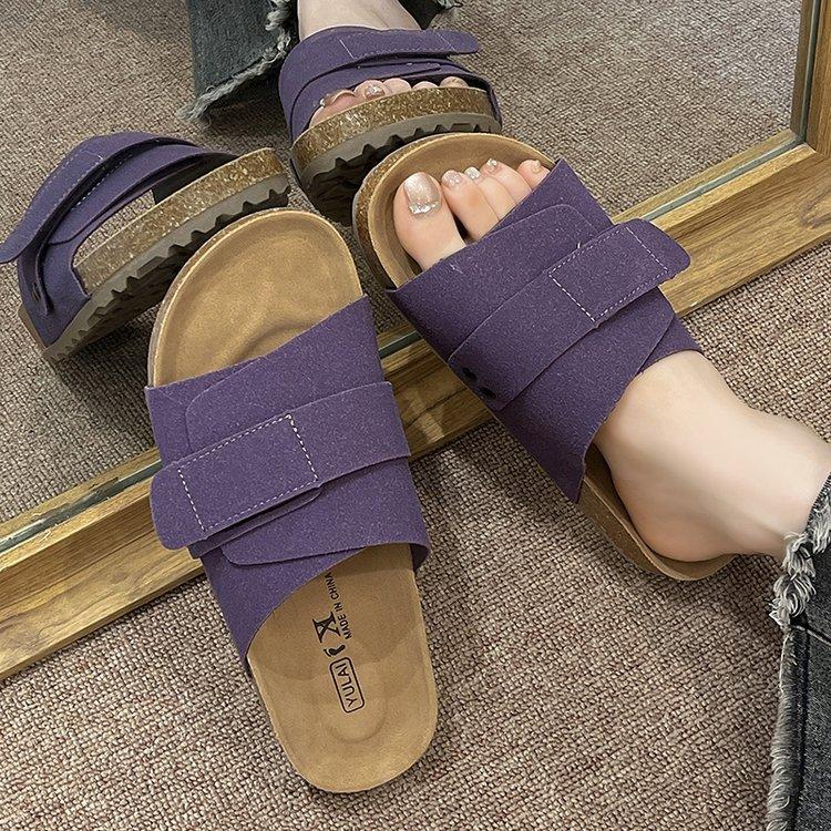 Purple Velcro Boken Shoes for Women's Summer Wear 2025 New Platform Boken Beach Shoes One-word Cool Slippers