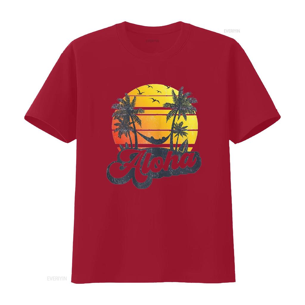 Womens Aloha Hawaiian Island T Shirt Palm Beach Vacation Casual Tops White Large vintage Washed Stylish Unisex