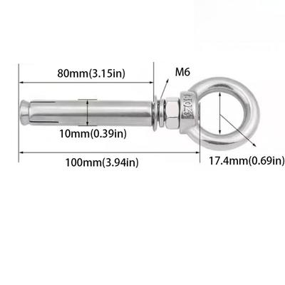 With Ring 304 Stainless Steel Expansion Bolts Closed Hook Silver Ring Eye Screws Telescopic Long Universal Expansion Screws