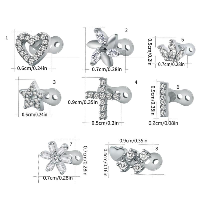 Gioielli per Piercing al Corpo in Acciaio Inossidabile Ancore Dermiche Incastonate di Cristallo Set Accessori di Grado Impiantabile Microdermal