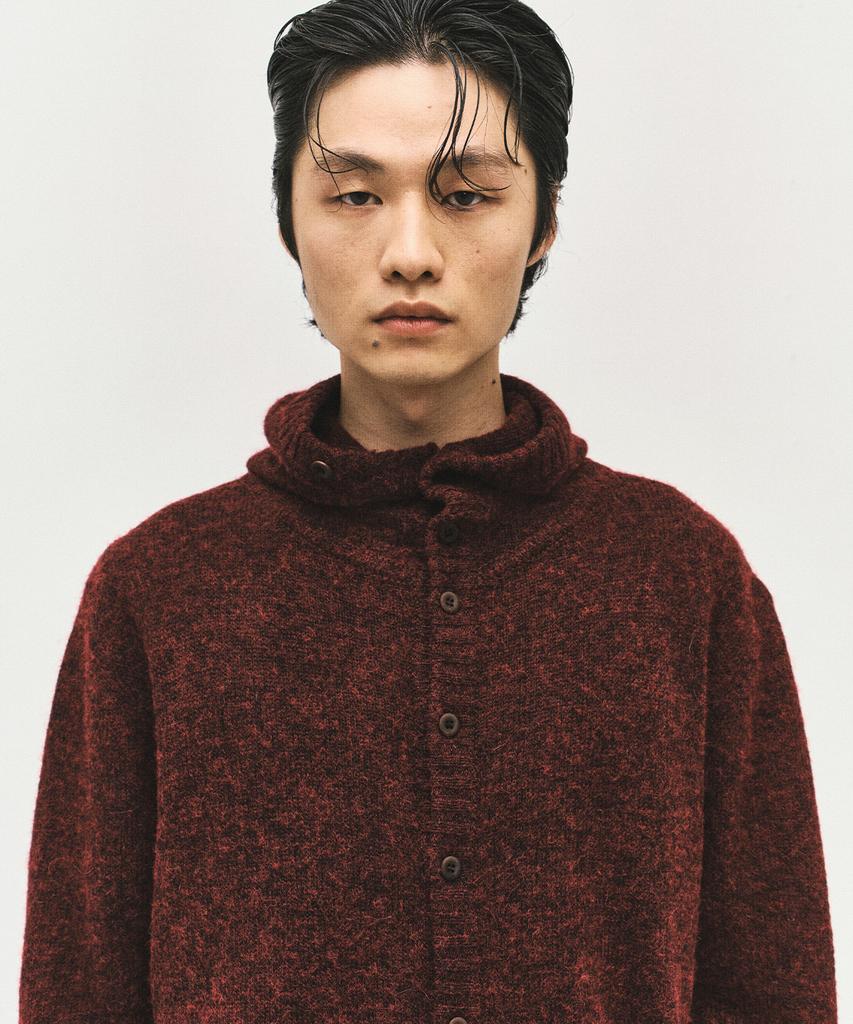 Surface Edition Button Up Hooded Knit Wine