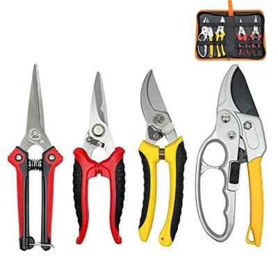 Sutekus 4-Piece Gardening Scissors Set with Locking Function, Pruning Shears for Garden Trees, Branches, Fruit Trees, Bonsai, and Other Garden Work, E