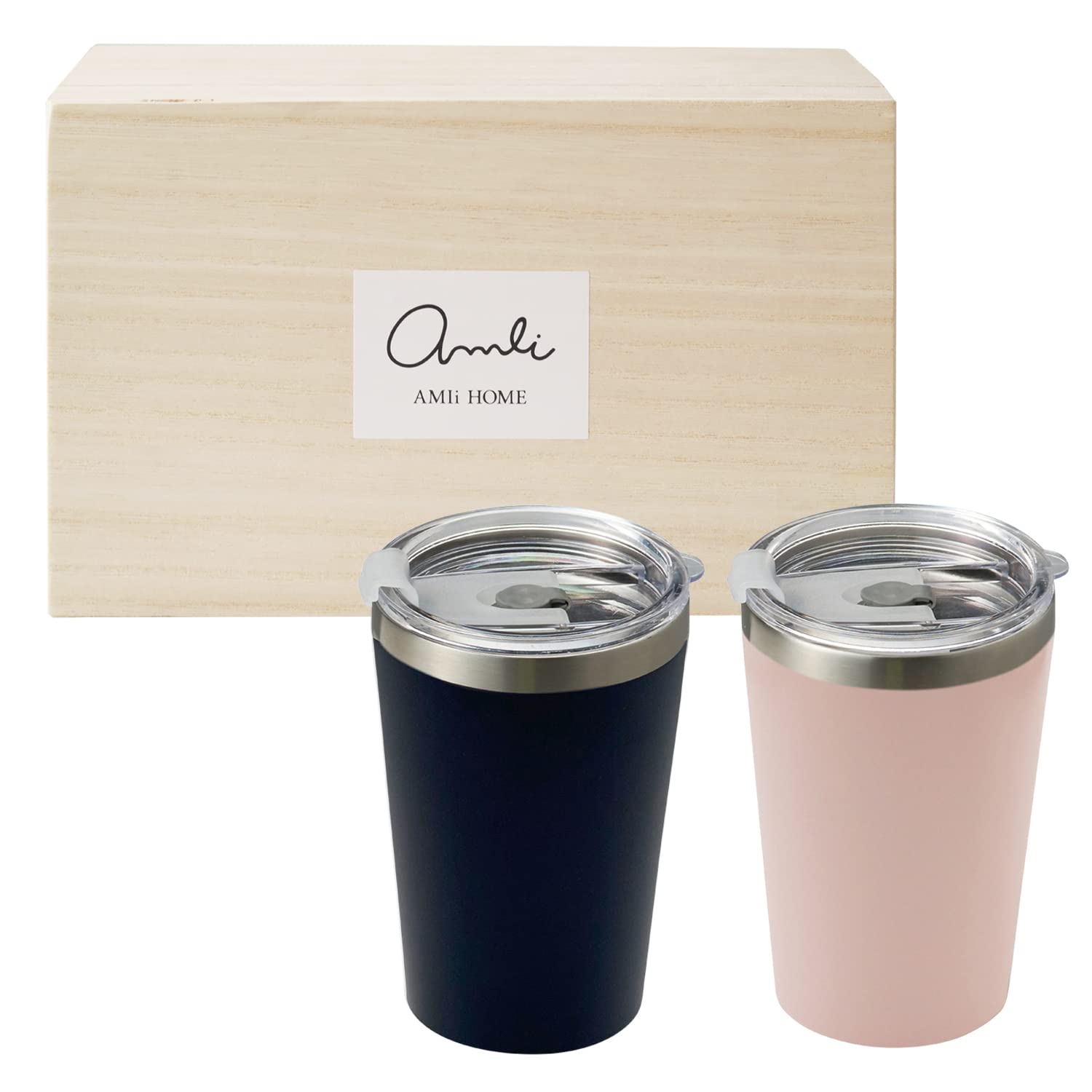 

Термостакан с термохолодильником из нержавеющей стали с двухслойной крышкой, набор из удобных стаканов в подарочной деревянной коробке [Dolce duo], крышка, удержание, розовый