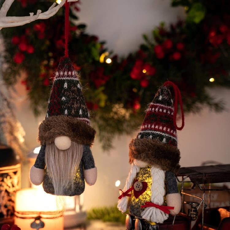 Glowing Fabric Dwarf Doll with LED Light Christmas Tree Hanging Decoration For Kid Room Nursery Holiday Decoration