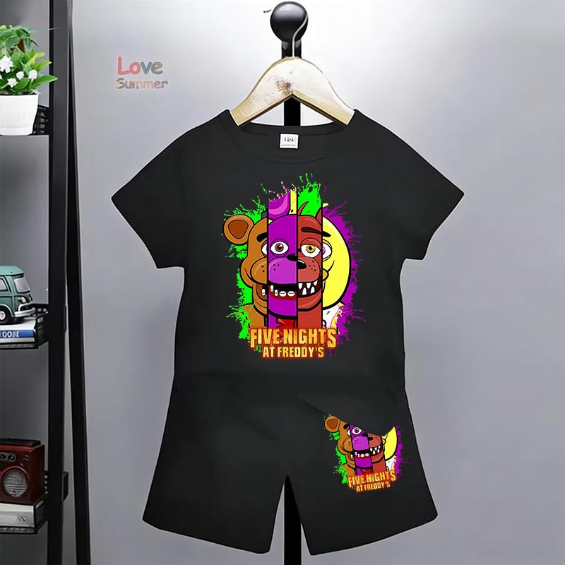 

2026 Summer Tshirts kids Five Nights T-shirt Set Boys Clothing At Freddys Short Sleeve 3-12 Girls Cartoon Animal Print 120 чорний